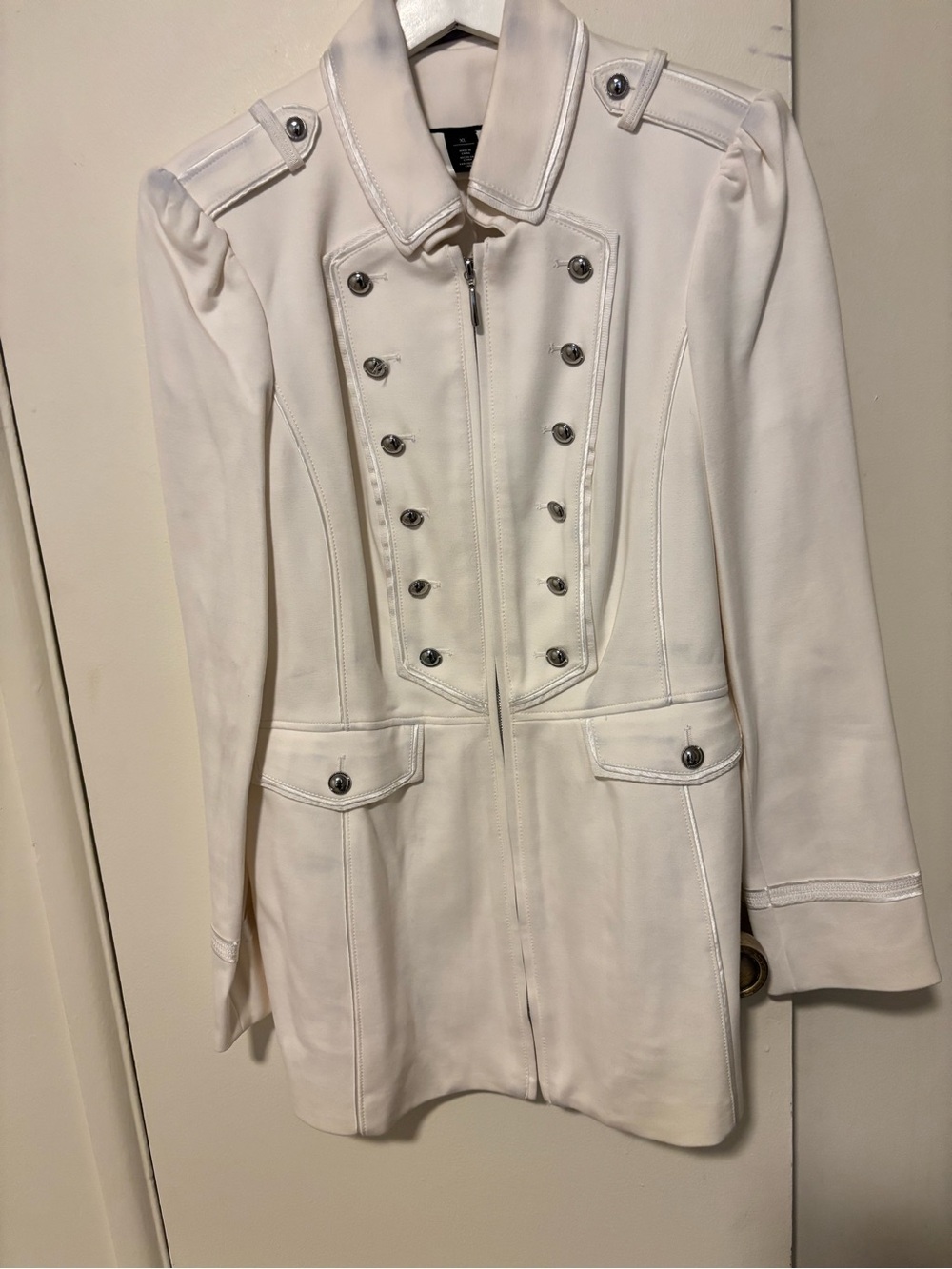 White House Black Market Ivory Asymmetrical Wrap Car Coat XL